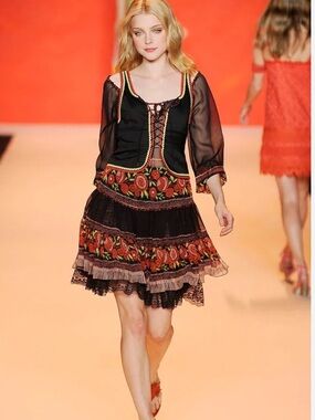 Anna Sui Vintage Y2K Floral Silk Ruffle Skirt